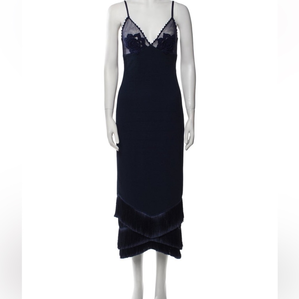 PATBO navy blue fringe dress